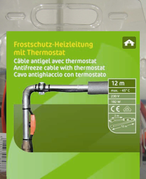 Frostschutz-Heizleitung 12m mit Thermostat